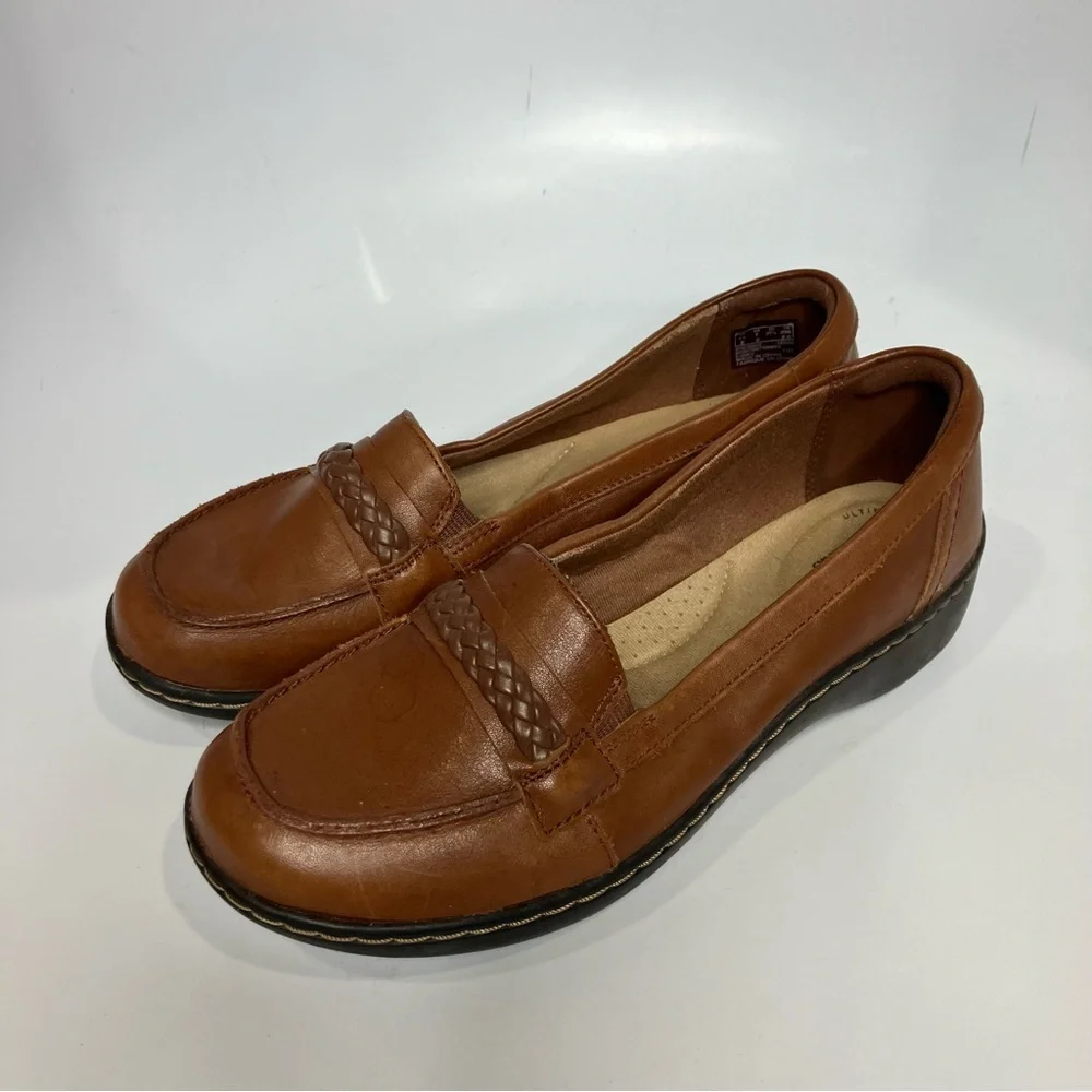 Clarks brown leather loafers slip‎ on loafers business casual comfort women’s 7
